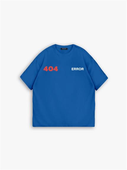 Erkek Oversize Error 404 Baskılı İki İplik T-Shirt Mavi