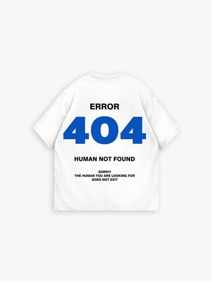 Erkek Oversize Error 404 Baskılı İki İplik T-Shirt Beyaz