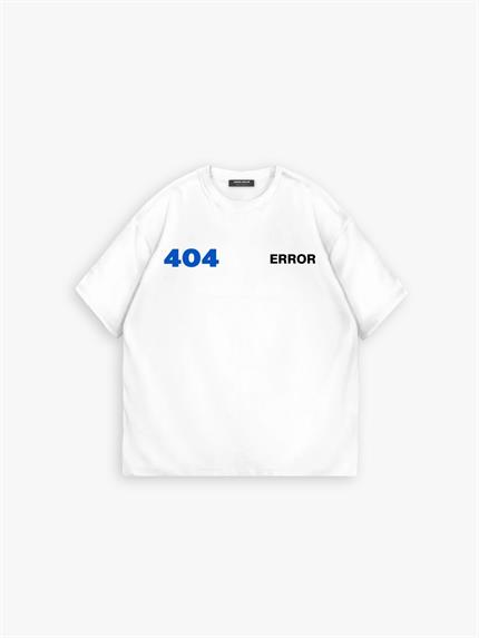 Erkek Oversize Error 404 Baskılı İki İplik T-Shirt Beyaz