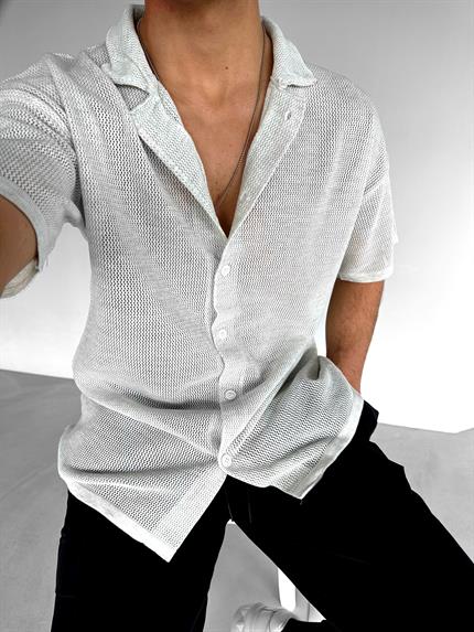 Erkek Oversize İnce Triko Gömlek Gri