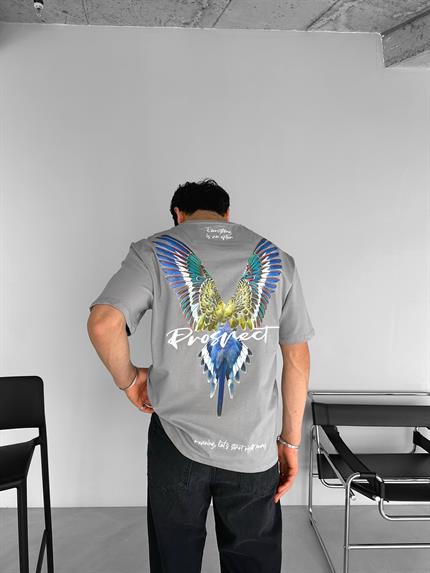 Erkek Oversize Everything İs An Option Nakışlı T-Shirt Gri