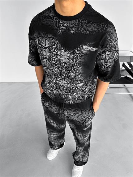 Erkek Oversize Fit Baskı Desenli Kısa Kol T-Shirt Siyah