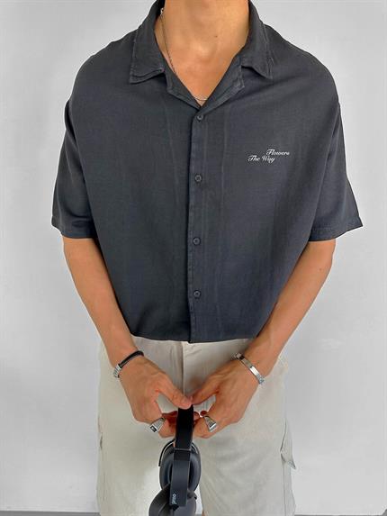 Erkek Oversize Flowers The Way Baskılı Desenli Gömlek Füme