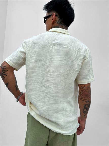 Erkek Oversize Keten Gömlek Krem