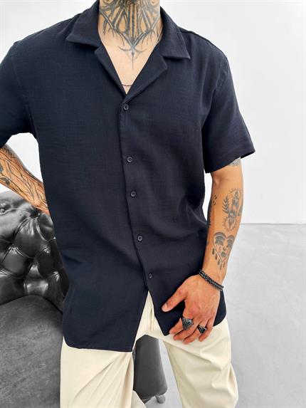 Erkek Oversize Keten Gömlek Siyah