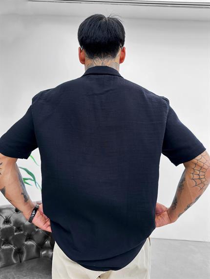 Erkek Oversize Keten Gömlek Siyah