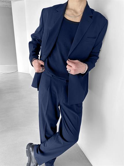 Erkek Oversize Rahat Kalıp Kruvaze Takım Elbise Lacivert