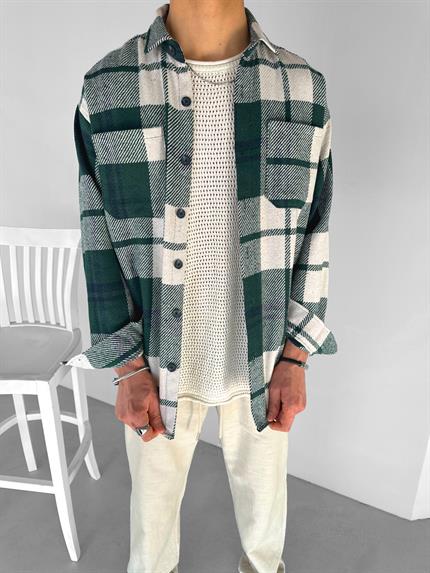 Erkek Oversize Oduncu Gömlek Haki Yeşil