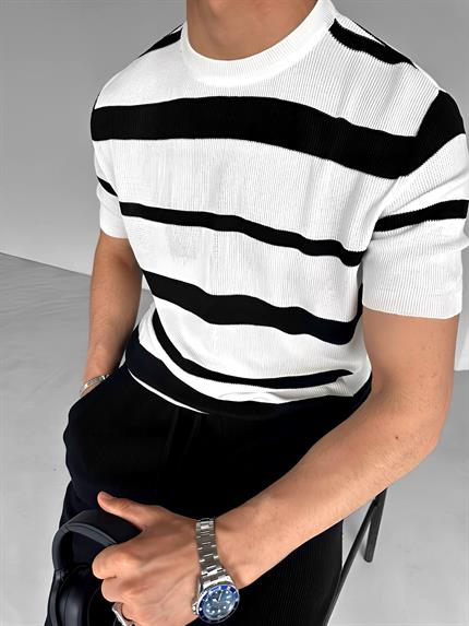 Erkek Oversize Örme T-Shirt Ekru