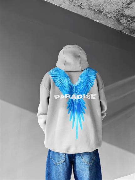 Erkek Oversize Paradise Baskılı Hoodie Gri