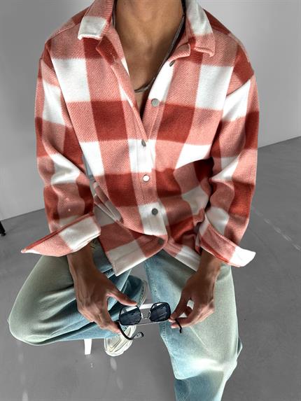 Erkek Oversize Polar Ekose Gömlek Kiremit