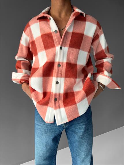 Erkek Oversize Polar Ekose Gömlek Kiremit