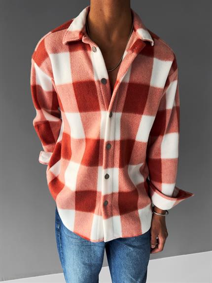 Erkek Oversize Polar Ekose Gömlek Kiremit