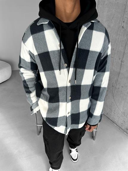 Erkek Oversize Polar Ekose Gömlek Siyah