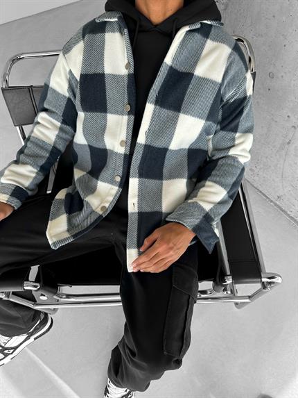 Erkek Oversize Polar Ekose Gömlek Siyah