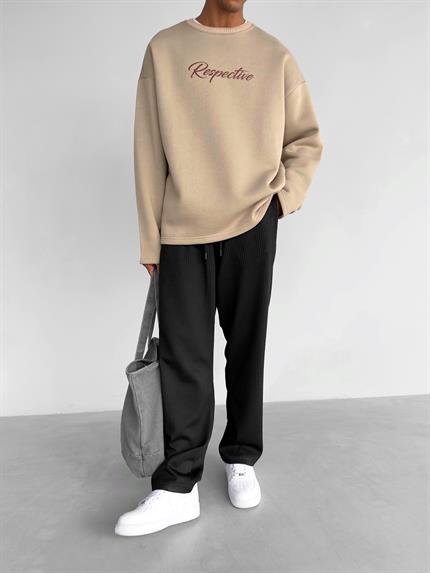 Erkek Oversize Respective Sweatshirt Kahverengi