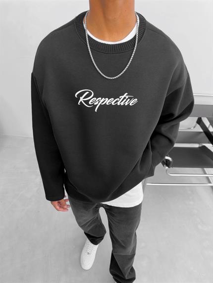Erkek Oversize Respective Sweatshirt Siyah