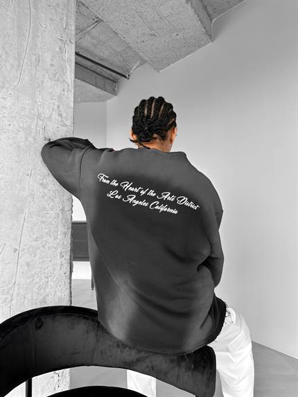 Erkek Oversize Smoke Baskılı Sweatshirt Siyah