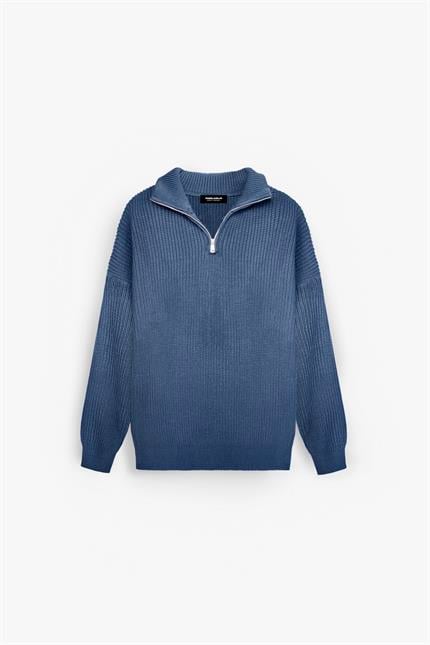 Erkek Oversize Yarım Fermuarlı Kazak Lacivert