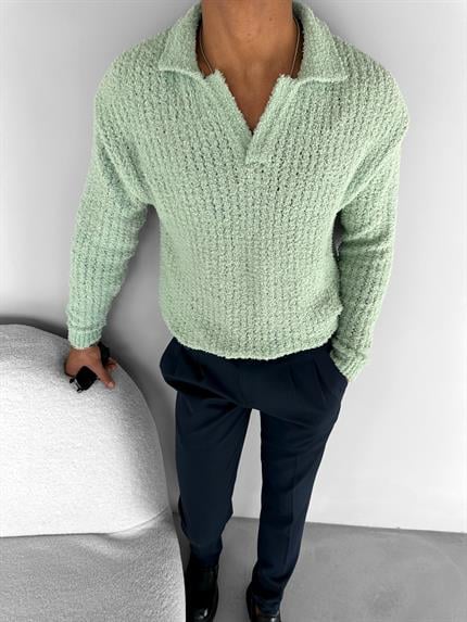 Erkek Oversize Yumuşak Dokulu Örme Kazak Mint