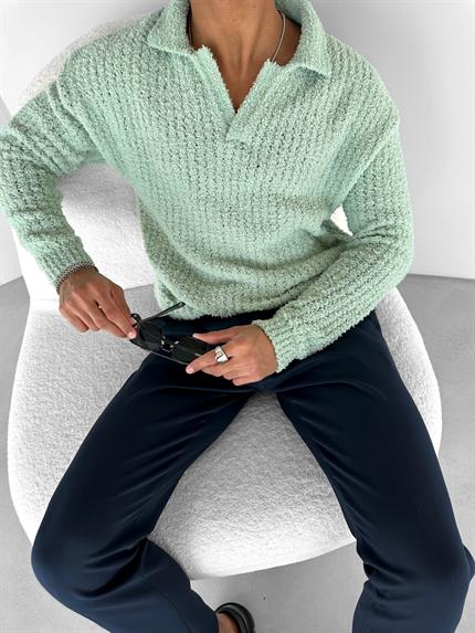 Erkek Oversize Yumuşak Dokulu Örme Kazak Mint