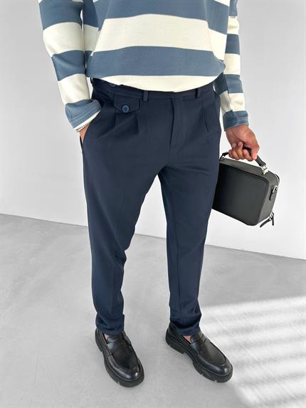 Erkek Pileli Kumaş Pantolon Lacivert