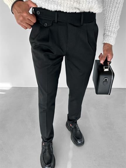 Erkek Pileli Kumaş Pantolon Siyah