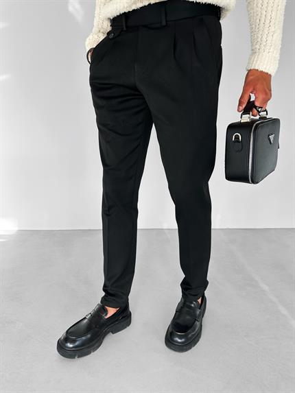 Erkek Pileli Kumaş Pantolon Siyah