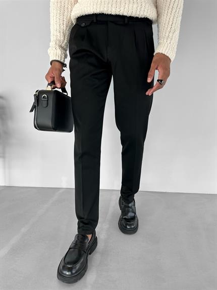 Erkek Pileli Kumaş Pantolon Siyah