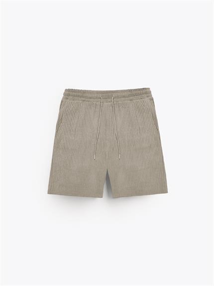 Erkek Regular Bol Kesim Fitilli Şort Bej