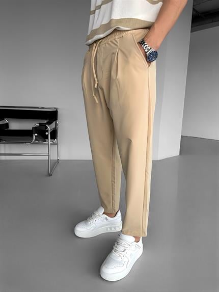 Erkek Regular Fit Paraşüt Kumaş Pantolon Bej