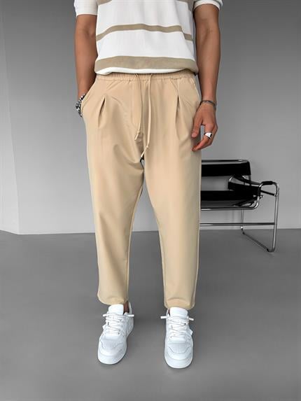 Erkek Regular Fit Paraşüt Kumaş Pantolon Bej