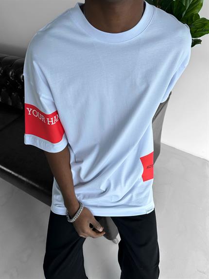 Erkek Sırtı Patchli Oversize T-Shirt Beyaz