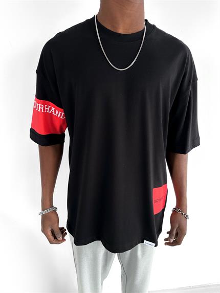 Erkek Sırtı Patchli Oversize T-Shirt Siyah