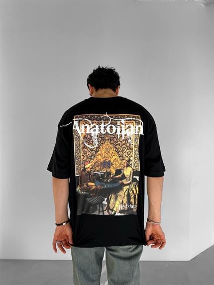 Erkek Sırtı Patchli Oversize T-Shirt Siyah