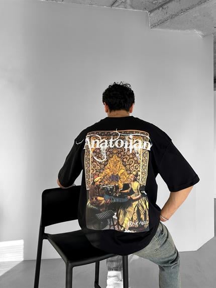 Erkek Sırtı Patchli Oversize T-Shirt Siyah