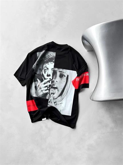 Erkek Sırtı Patchli Oversize T-Shirt Siyah