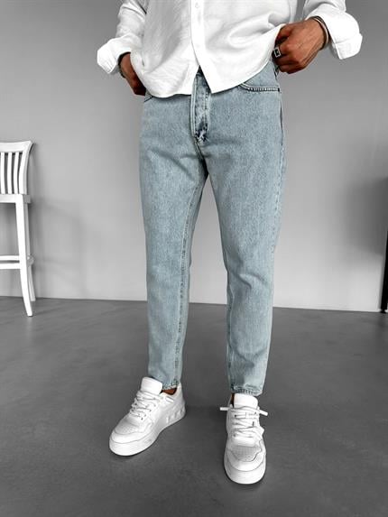 Erkek Boyfriend Fit %100 Pamuk Jean Pantolon Açık Mavi