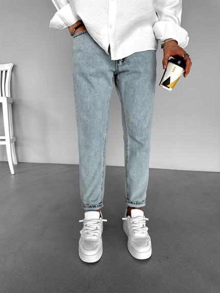 Erkek Boyfriend Fit %100 Pamuk Jean Pantolon Açık Mavi