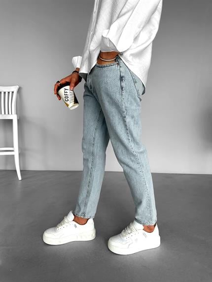Erkek Boyfriend Fit %100 Pamuk Jean Pantolon Açık Mavi