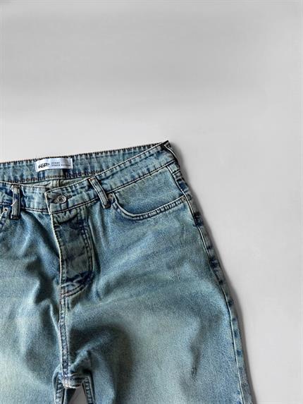 Erkek Boyfriend Yıkamalı Distressed Jean Pantolon Buz Mavi