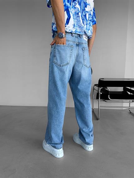 Erkek Süper Baggy Fit Basic Jean Pantolon Mavi