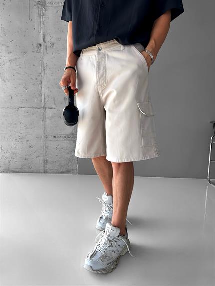 Erkek Süper Baggy Fit Kargo Cepli Şort Taş Rengi
