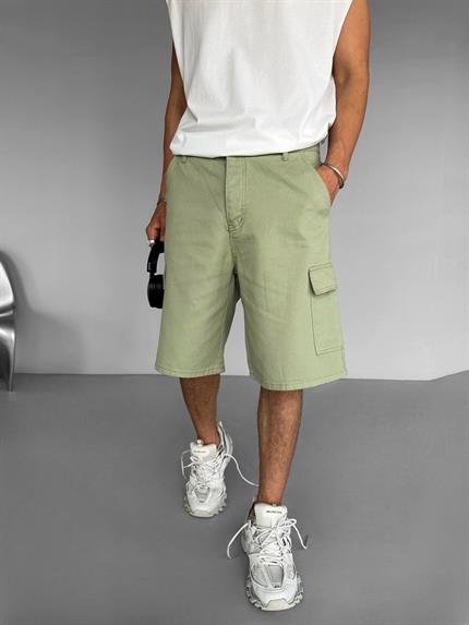 Erkek Süper Baggy Fit Kargo Cepli Şort Yeşil
