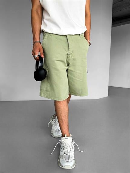 Erkek Süper Baggy Fit Kargo Cepli Şort Yeşil