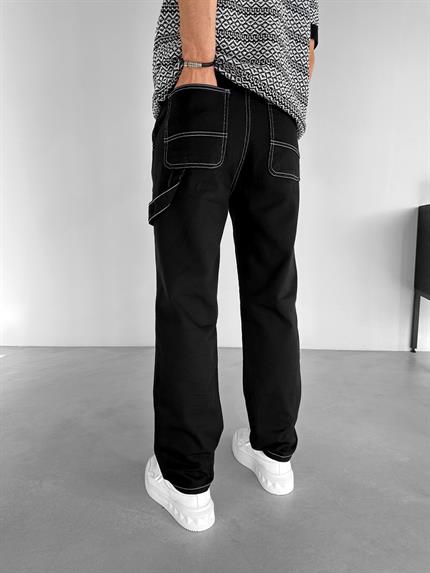 Erkek Ters Dikiş Detaylı Yamalı Pantolon Siyah