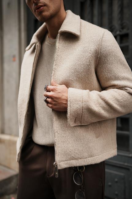 Erkek Alpaka Yün Mont Bej