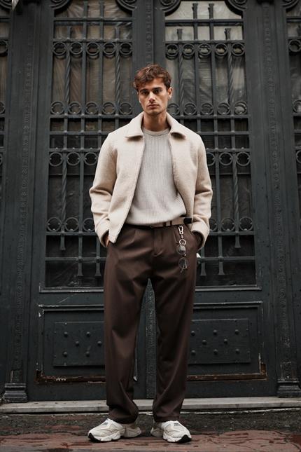 Erkek Alpaka Yün Mont Bej