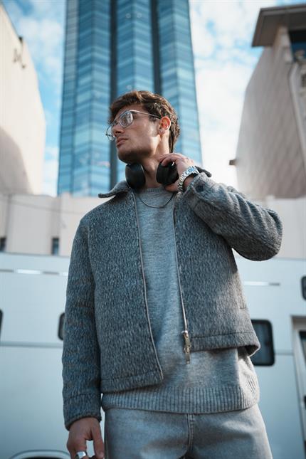 Erkek Alpaka Yün Mont Siyah