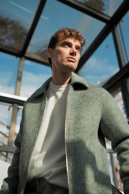 Erkek Alpaka Yün Mont Yeşil